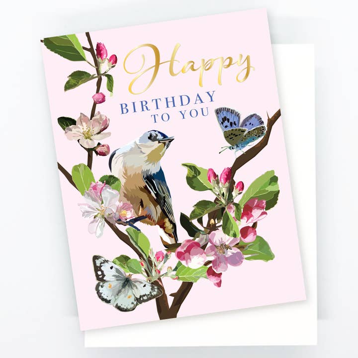 Birthday Card | Happy Birthday To You, bird and blossoms for wholesale by The Red Barn Press