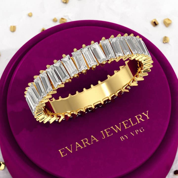 Fede impilabile Art Déco con diamanti taglio baguette per la vendita all'ingrosso da parte di Evara Jewelry