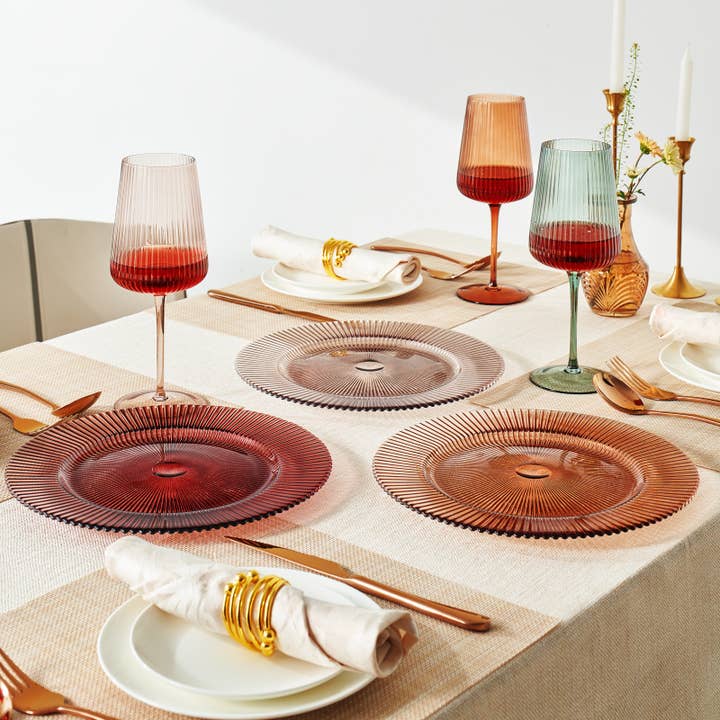 The Wine Savant / Khen Glassware - Wholesale Dinner Plate - Muted Glass Ribbed Plates | Set of 6 | 10.6"