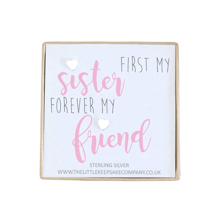 Sterling Silver Quote Earrings - First My Sister, Forever My Friend for wholesale by The Little Keepsake Company
