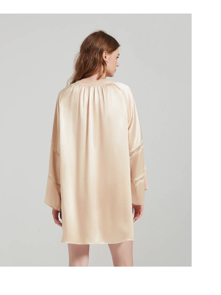 Champagne Gold SaySilkâ„¢ 19 Momme Luxury Silk Long Sleeve Sleepwear Dress for wholesale on Faire