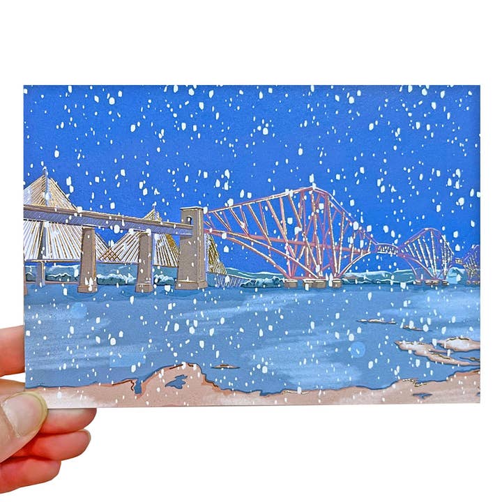 Forth Bridges Gold Foil Christmas Card for wholesale by Neon Magpie