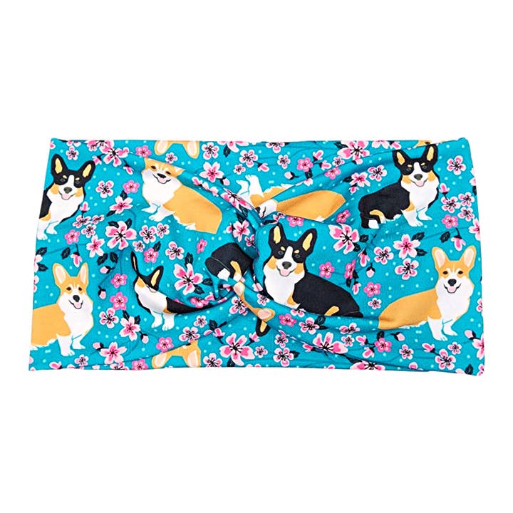 Corgi Dogs and Cherry Blossoms Headband for wholesale by Pilboxx