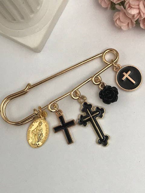 Ex-voto brooch, cross brooch and religious medal, flower cross charm, cross gift for women, communion ceremony virgin gift. for wholesale by Miss DJ Angel