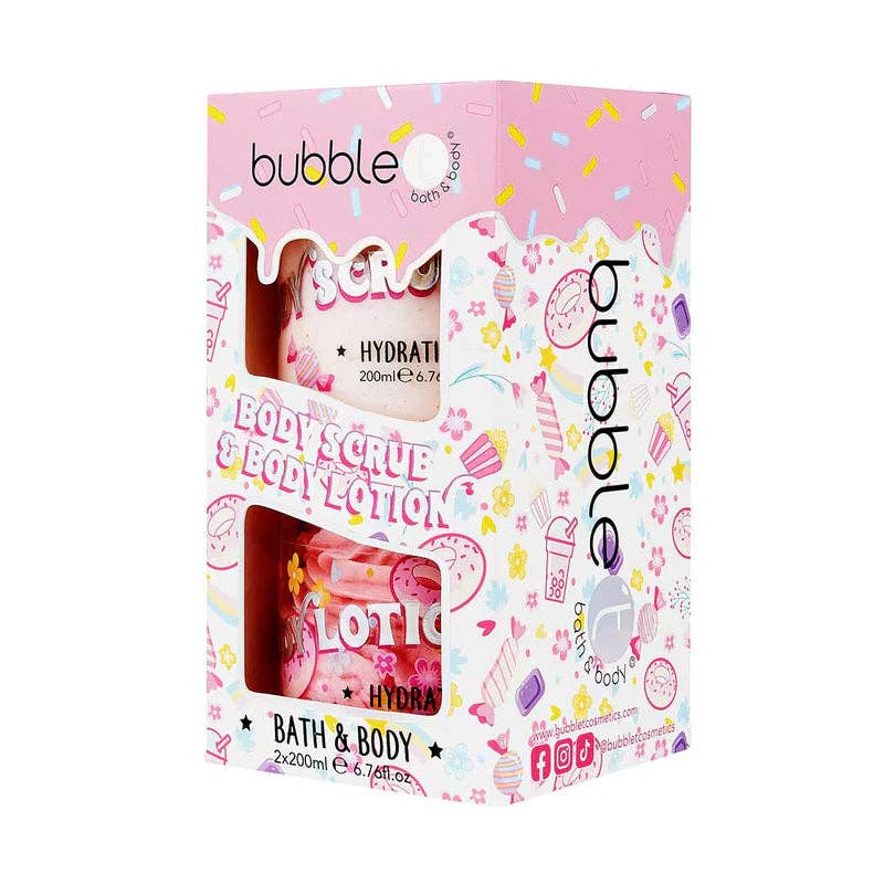 Beauty Goddess – Großhandel Bade- & Körperpflege-Set – Bubble T Cosmetics Sweetea Körperpeeling & Körperlotion Geschenkset (2 x 200 ml)1