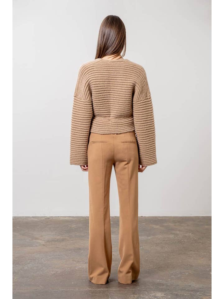 Moon River - Wholesale Cardigan - Women's - WRAP SIDE TIE RIBBED KNIT CARDIGAN