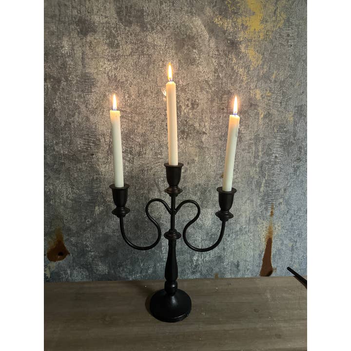 Vagabond Vintage - Wholesale Candle Holder - Black Metal 3-Arm Candelabra1