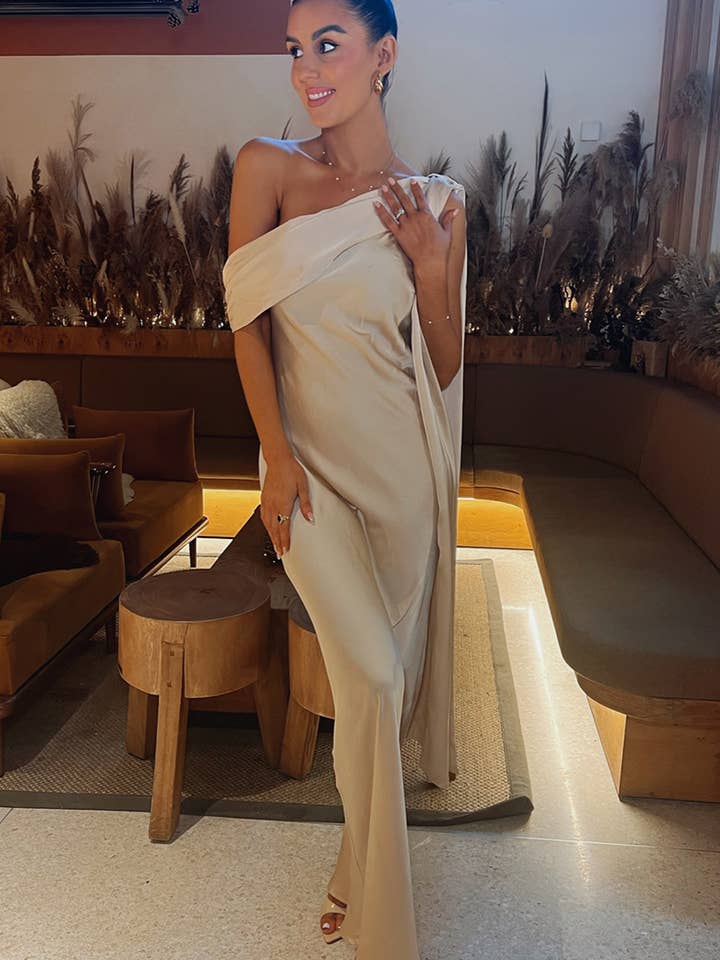 Asymmetric Draped Neckline Maxi Dress for wholesale by In The Style