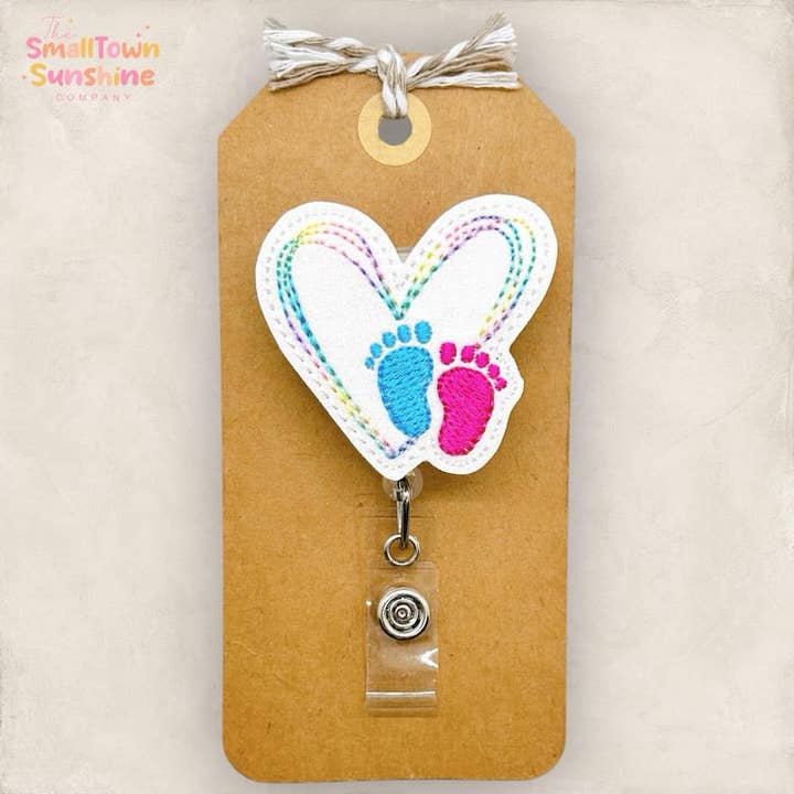 Baby Feet Heart Badge Reel // Labor and Delivery for wholesale by The SmallTownSunshine Company
