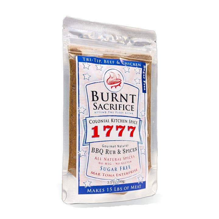 1777, zuckerfrei, 3,5 Oz Jumbo Singles, BBQ Rub für den Großhandel von Burnt Sacrifice