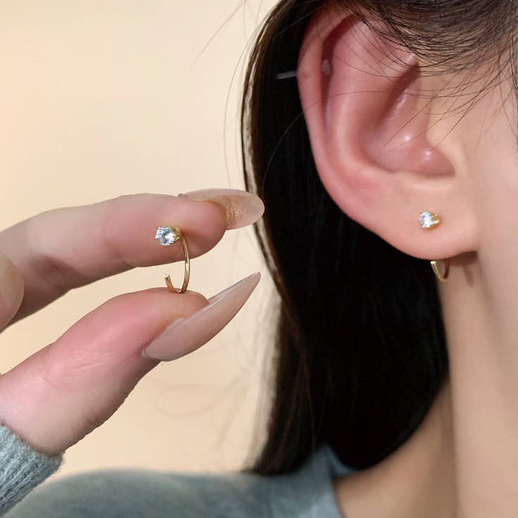 Melange Blanc - Wholesale Huggie Earrings - E141 Gold huggie hoop earrings, dainty open hoops7