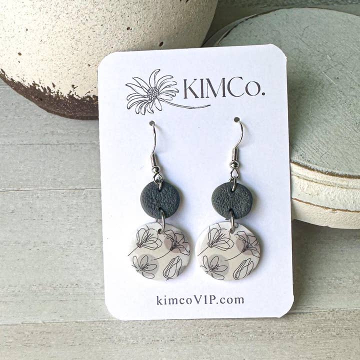 Polymer Clay Earrings - Valentines - Sketched Flowers for wholesale by KIMCo.