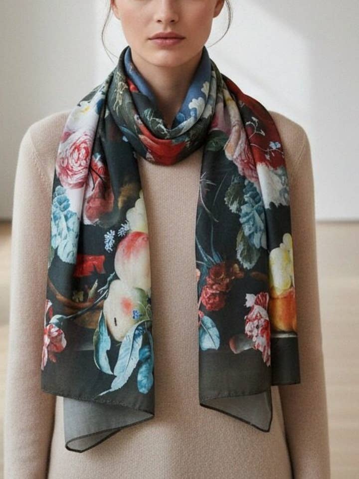 JC0711142 Van Huysum-Still Life with Flowers and Fruit Scarf for wholesale by JC Sunny Fashion