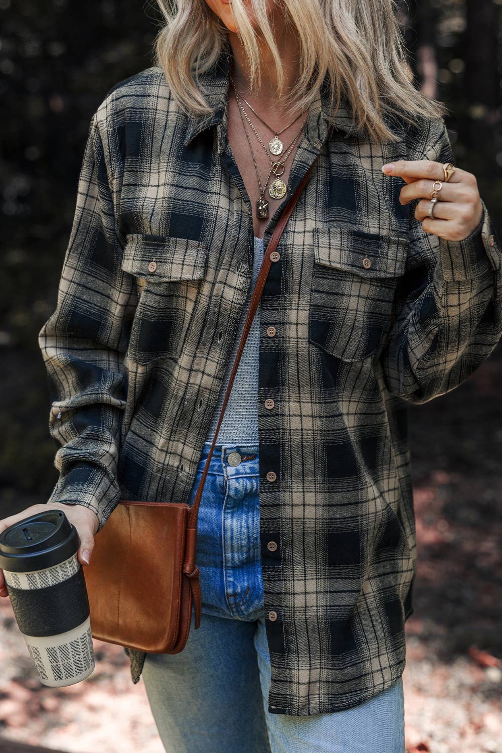 Multicolour LDC Retro Plaid Double Flap Pocket Button Down Shacket for wholesale on Faire4