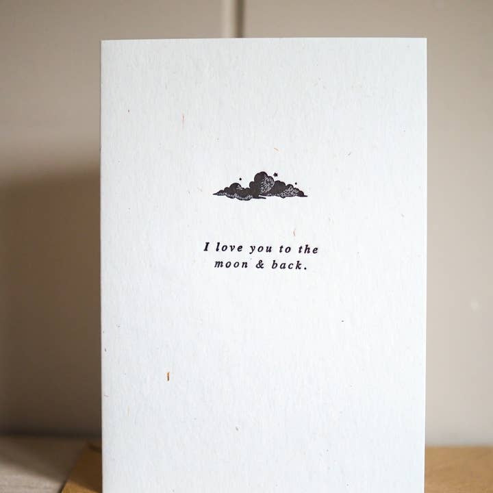 I love you to the moon & back letter press printed card for wholesale by soch and co