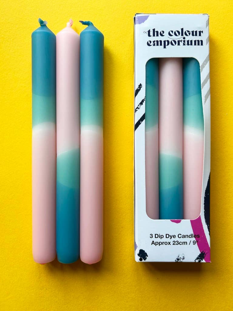The Colour Emporium - Wholesale Tapered Candle/Candlestick - RAINDROPS & ROSES Dip Dye Dinner Candles Trio5