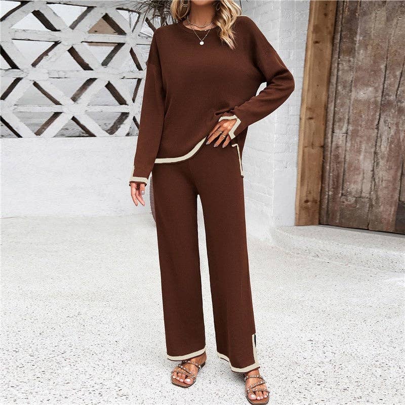 OceanusSwim - Wholesale Lounge Set - Women's - Casual Solid Color Knitted Long Sleeve Top And Pants Set6