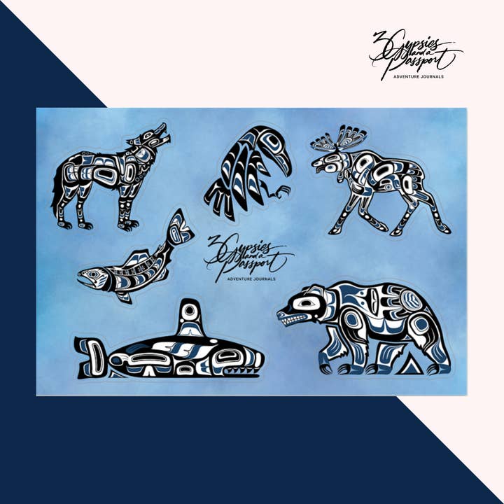 Alaska Icons Sticker Sheet for wholesale by 3 Gypsies and a Passport