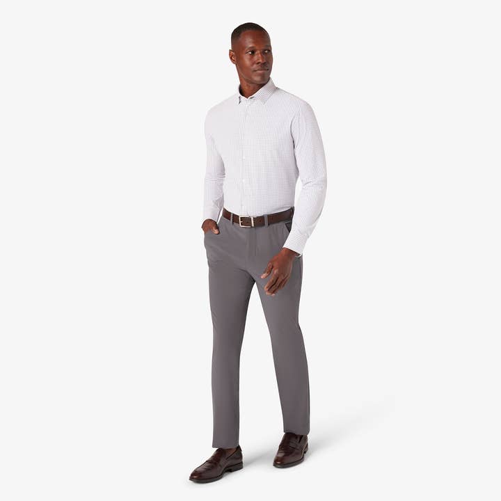 Leeward LS Dress Shirt - White Navy Mini Grid for wholesale by Mizzen+Main