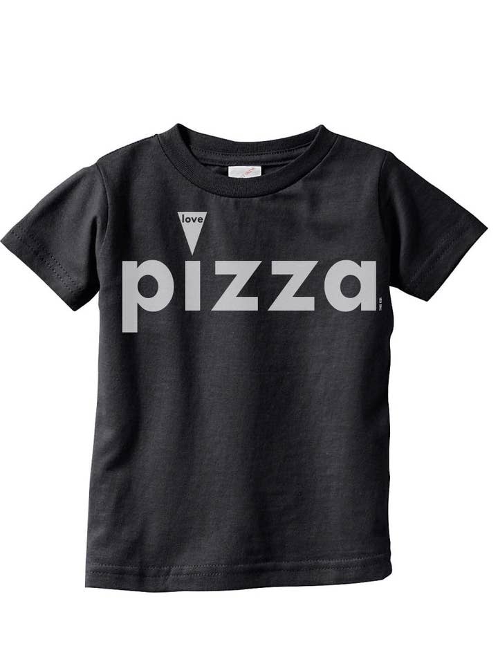 DENNA KID SUPPLY CO. - Love Pizza Tee - Grå på svart (Spädbarn & Småbarn storlekar) för wholesale av This Kid Clothing Co.