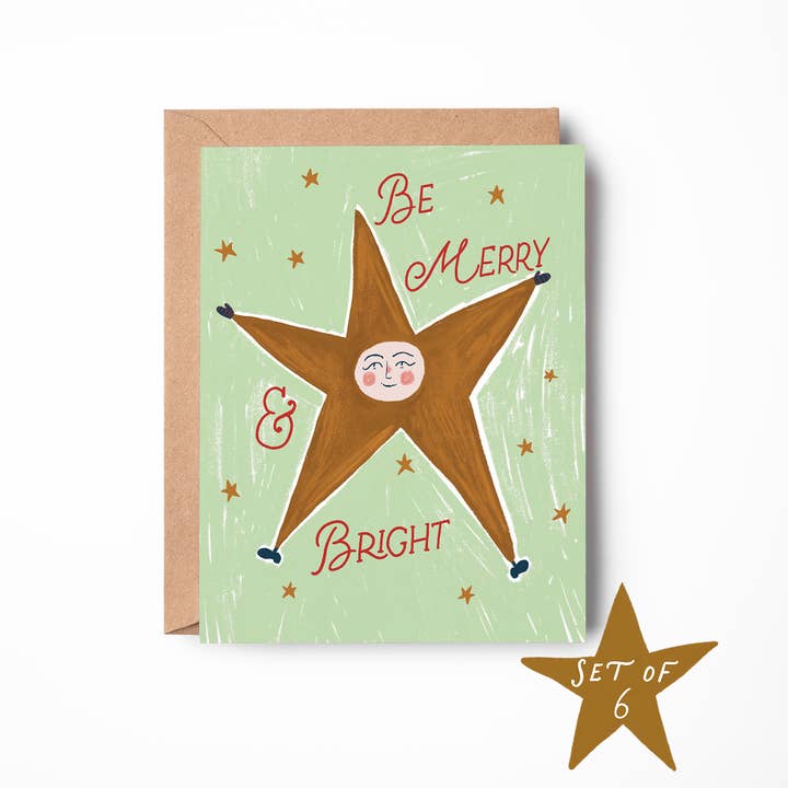 Be Merry & Bright Card - Box Set of 6 for wholesale by Pink Pigeon Studio