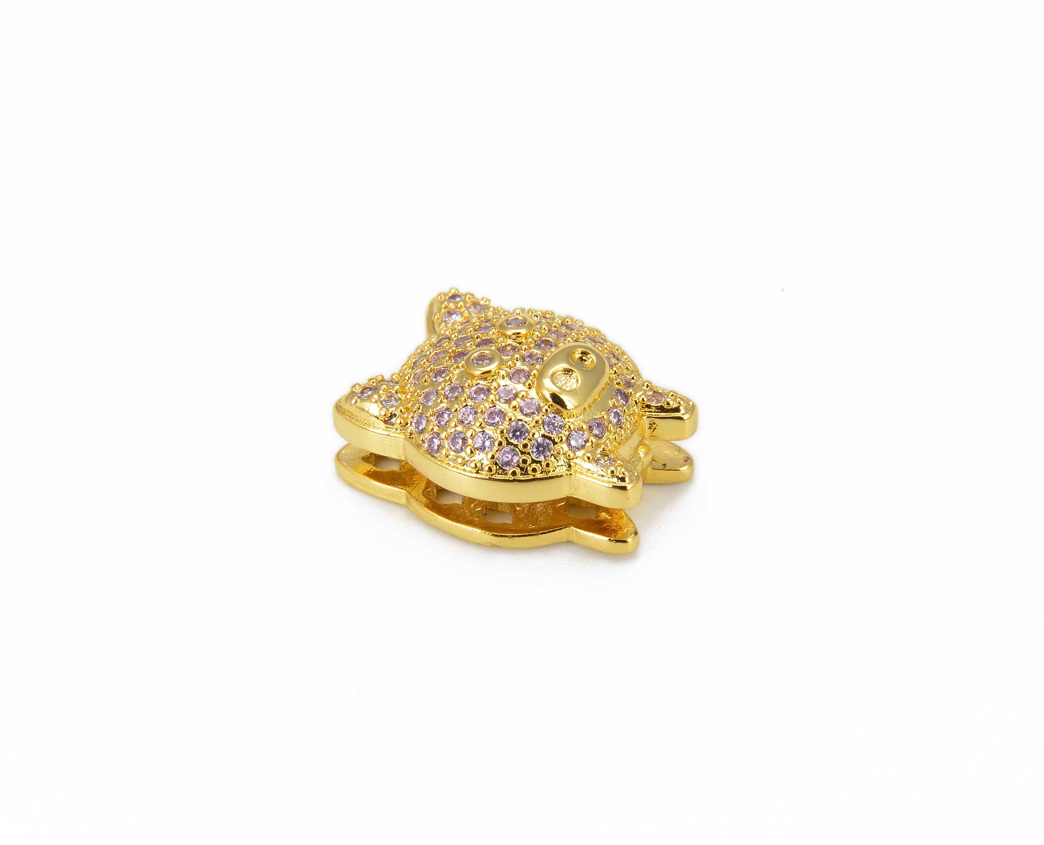 findings4uGem – wholesale Individual charm/pendant – Pig Slider Bead Charm in Gold Filled CZ Micro Pave, BD0013