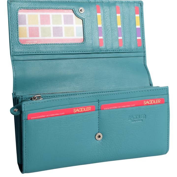 SADDLER - Vente Portefeuille – femme - Grand Portefeuille en Cuir à Sections Multiples "Grace" – Fait Main par Saddler | Protégé RFID & Boîte Cadeau8