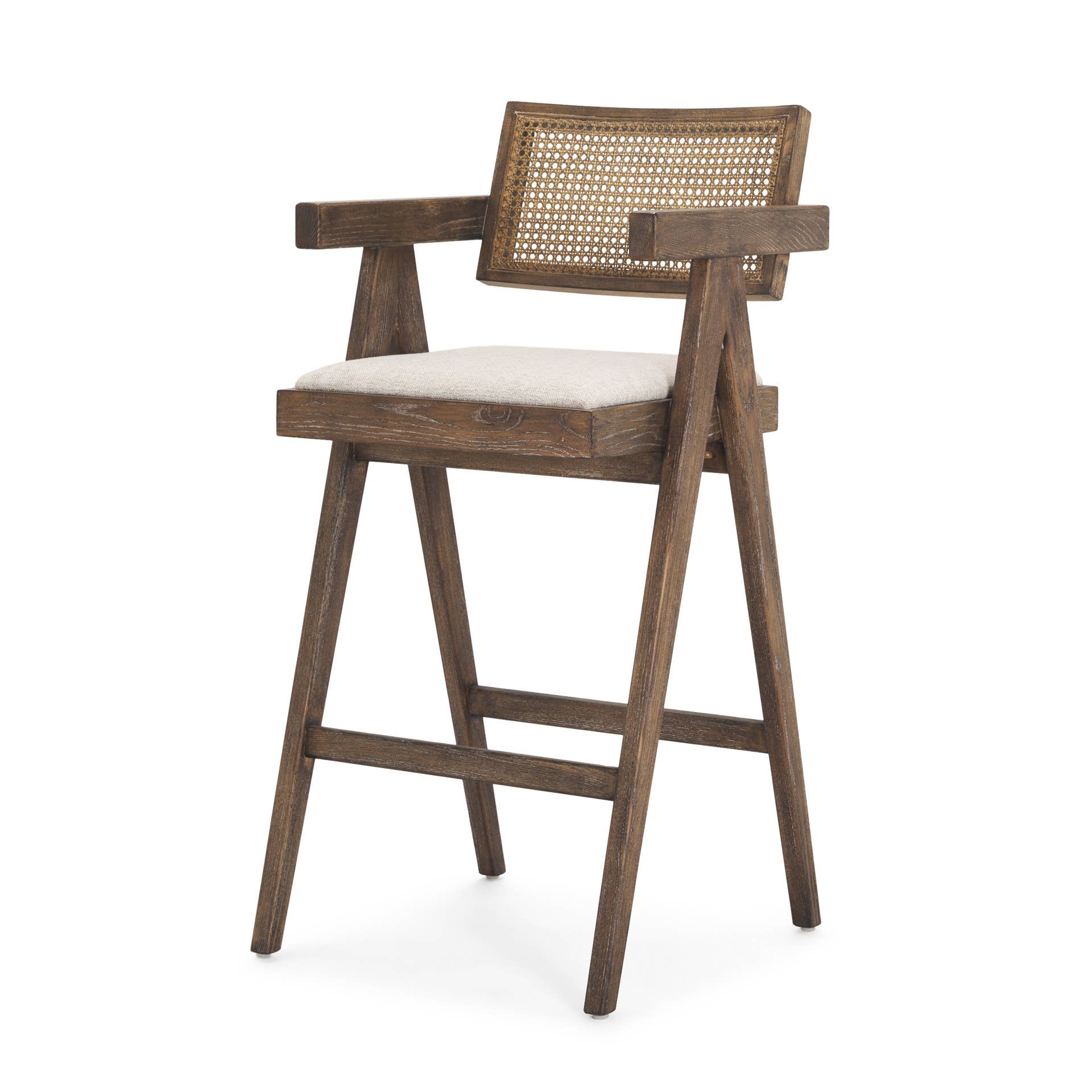 HomeRoots - Vente Chaises - Chaise de bar hauteur bar à dossier bas en tissu blanc cassé et marron de 30" et bois massif0