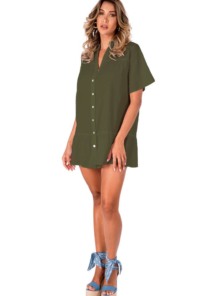 Olive NW1815 - Robe en Coton Courbe Vert Olive en vente sur Faire