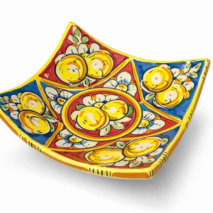 Handmålad siciliansk keramisk fyrkantig skål – citrondesign för wholesale av Made in eatalia