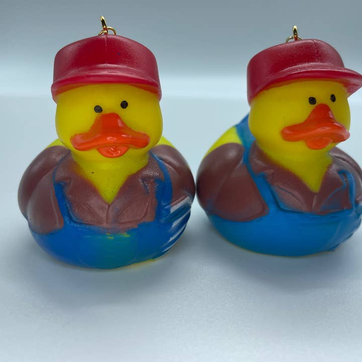R59Creates - Wholesale Dangle earrings - Lil Farmer Rubber Ducky Earrings! In Gold!2