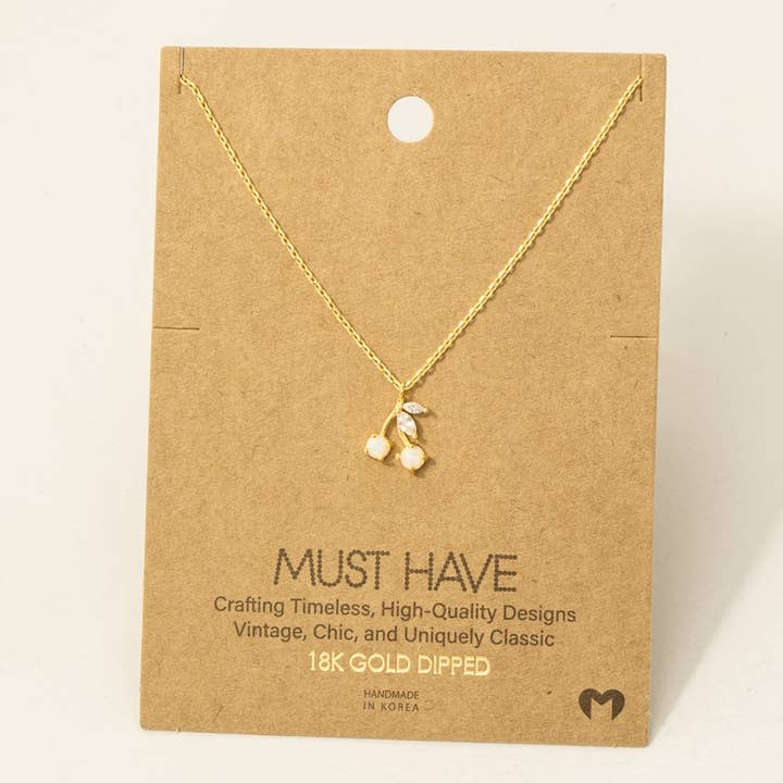 Fame Accessories - Wholesale Pendant/Charm Necklace - Gold Dipped Opal And Cz Cherry Pendant Necklace1