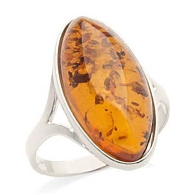 Large oval natural cognac amber stone ring, sterling silver for wholesale by OPALOOK France