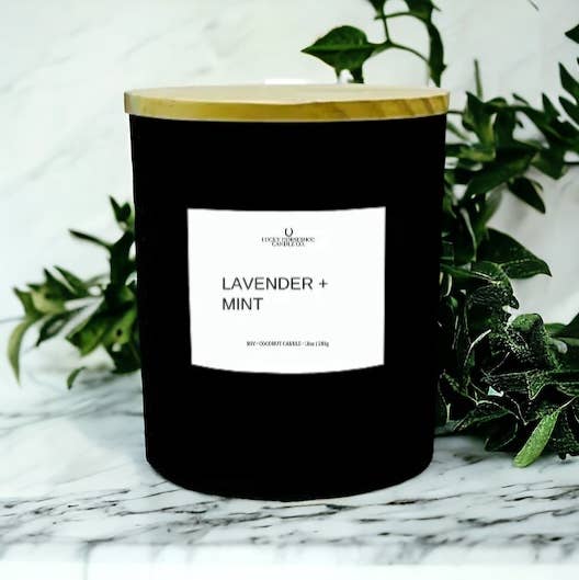 Lucky Horseshoe Candle Co. - Vente Bougie en bocal - Bougie à la lavande et à la menthe, soya et noix de coco, 10 oz, pot noir mat