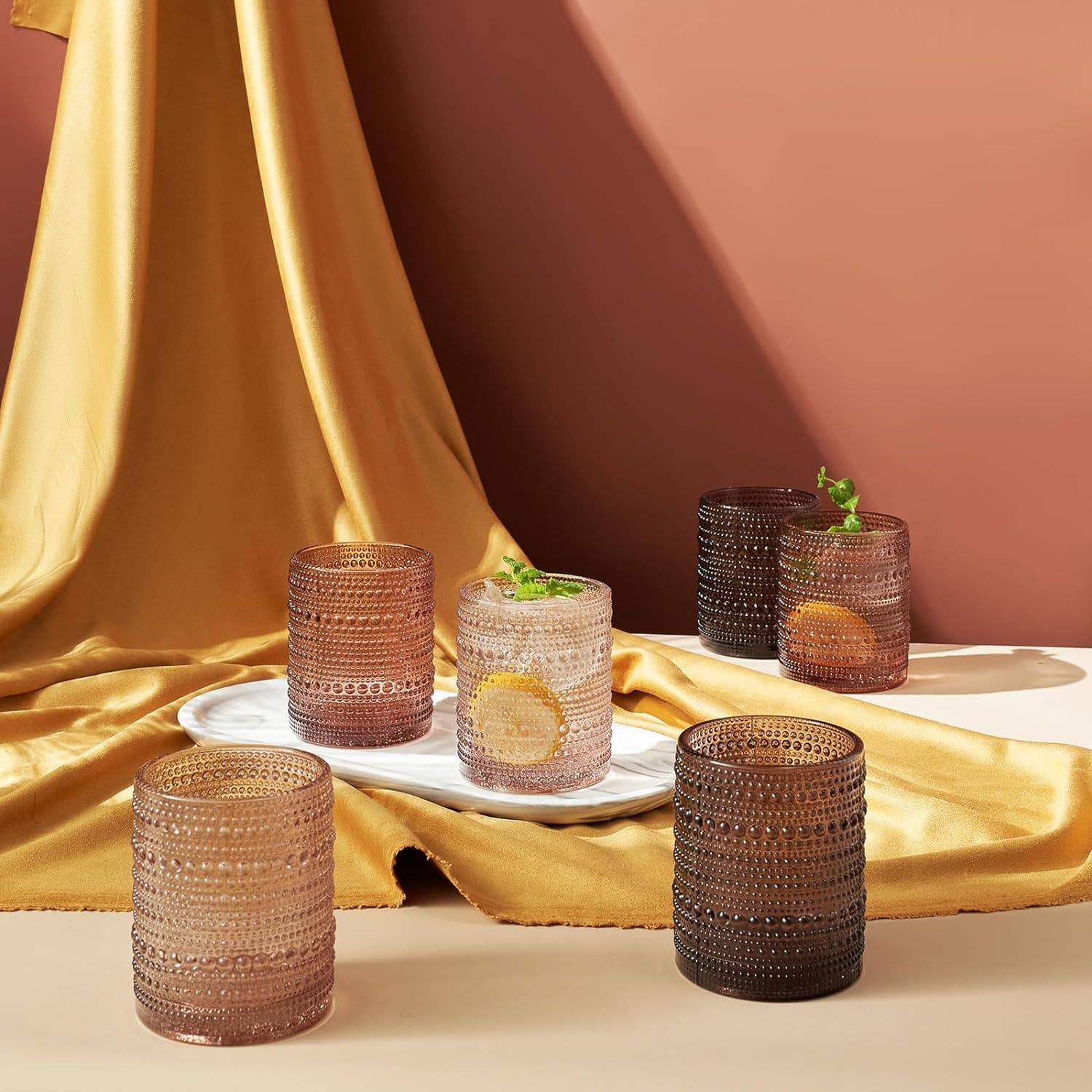 The Wine Savant /  Khen Glassware - Wholesale Drinking Glass/Cup - Hobnail Drinking Glasses, Venus Colors Beaded Tumbler Drinki4