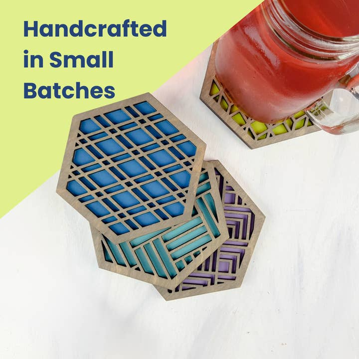 Vibrant Geometric Coasters | Set of 4 | Gray Stain Cool for wholesale by Wood Chip Decor