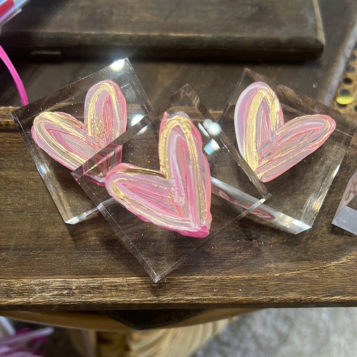 The Painted Petal - Wholesale Decorative Tabletop Object - Pink Heart Lucite Block