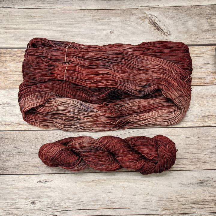 Hand Dyed Yarn in Colorway: Spiced Currant for wholesale by Lauritzen Dyed Fibers