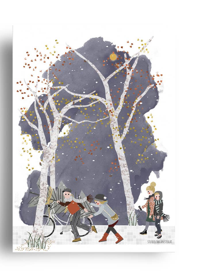 carte postale - série Noël - parents et adolescents pour la vente par STUDIOZWAANSTRAAT