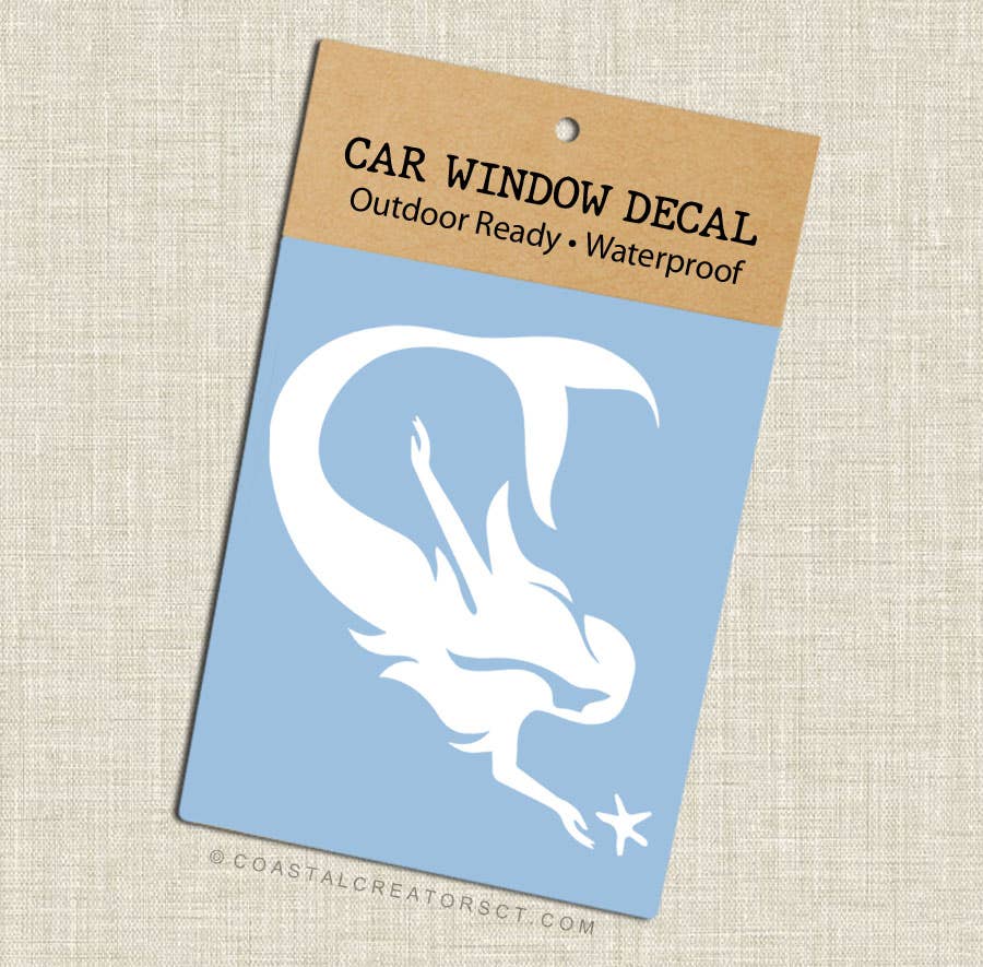 Coastal Creators of Connecticut - Wholesale Wall Decal/Stickers - Mermaid with Starfish Car Window Decal (White, Packaged)1