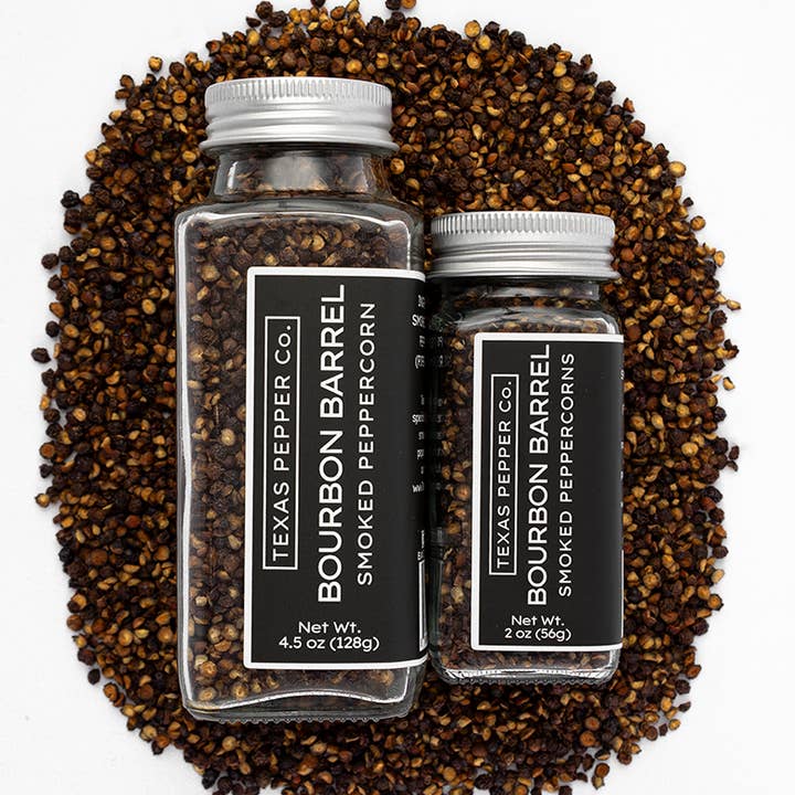 Bourbon Barrel Smoked Peppercorn for wholesale by Texas Salt Co