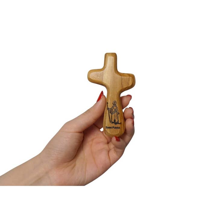 Holy Land Wood and Stone - Wholesale Wall Cross - Saint Patrick - Engraved Holding Cross1