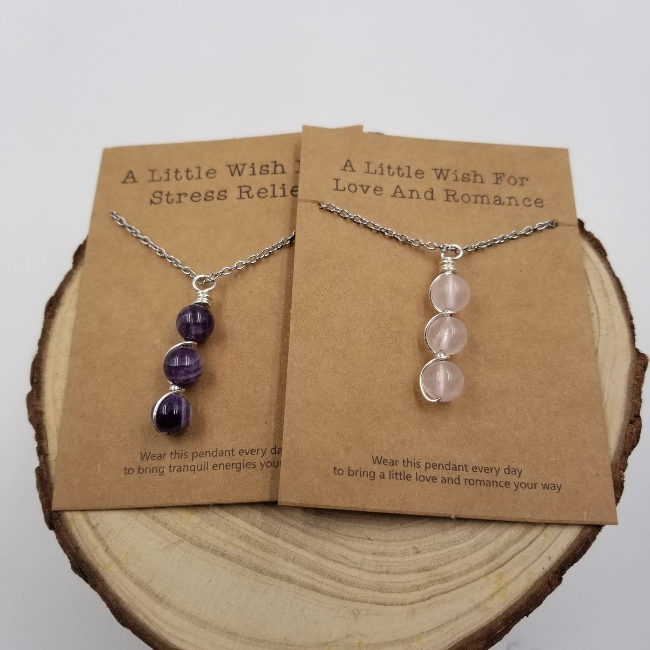 CHAKRA JEWELRY - Wholesale Pendant/Charm Necklace - Wrapped Natural Crystal Bead Necklace With Wish Card3