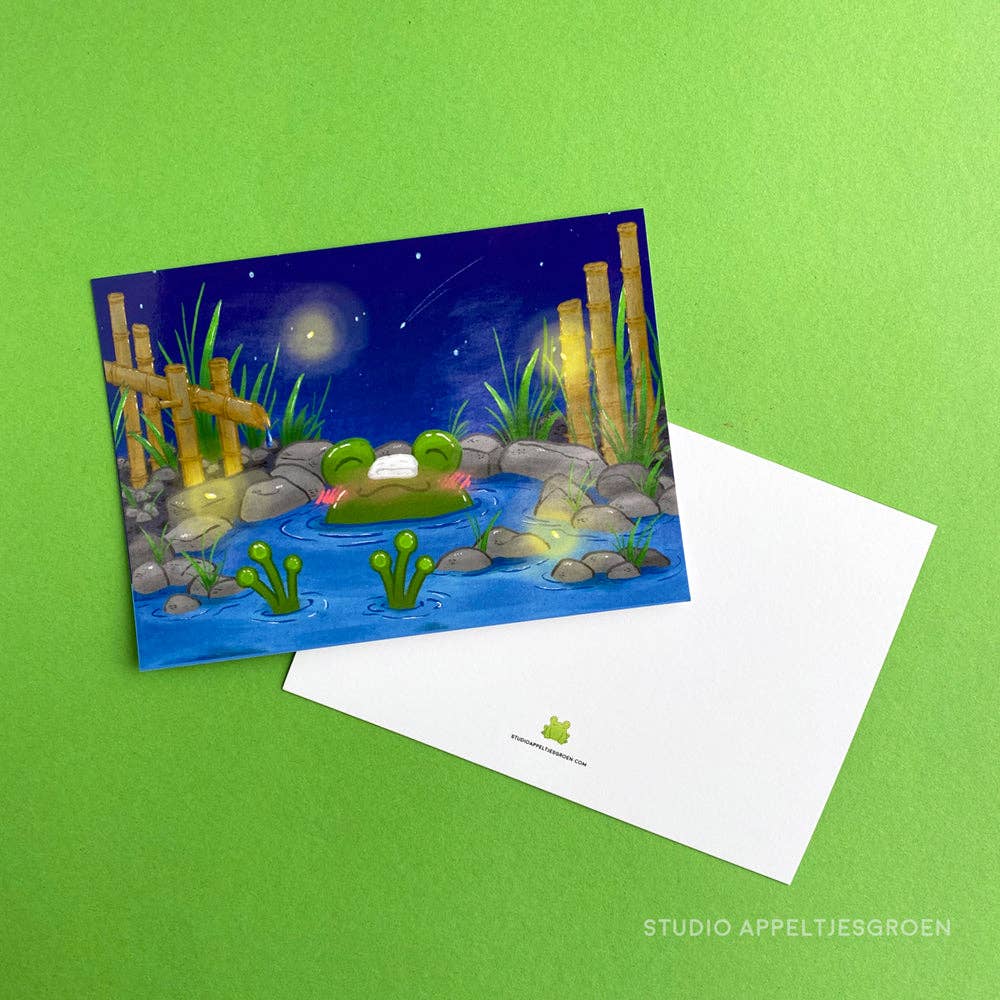 Studio Appeltjesgroen - Wholesale Postcard - Hot spring bath time Frog Postcard1