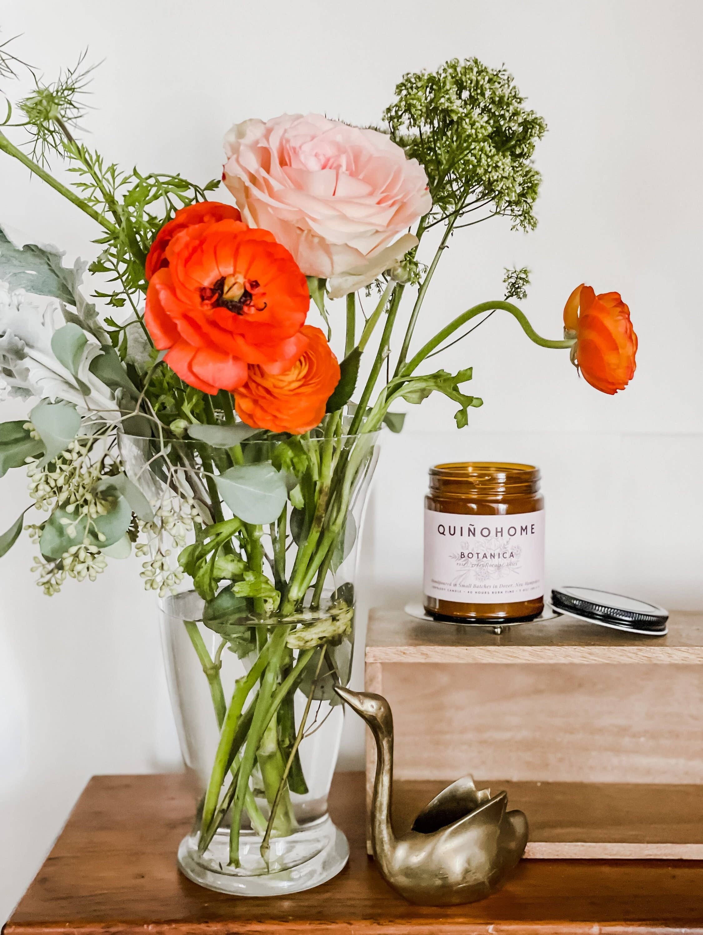 quiñohome - Wholesale Jar/Filled Candle - Botanica 7oz Soy Candle Jar// Rose, Green Florals, Lilies// Hand Poured Soy Wax// Rose Candle// Non Toxic Candle// Amber Jar Candle1