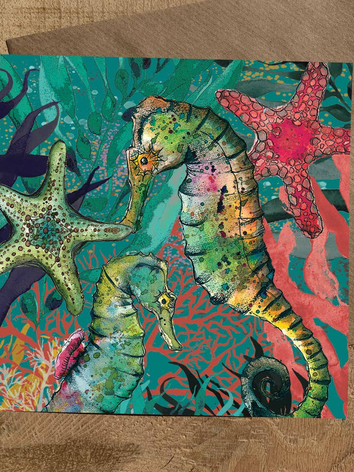 Tarjeta de Felicitación de Caballito de Mar y Estrella de Mar para venta al por mayor de Dollyhotdogs