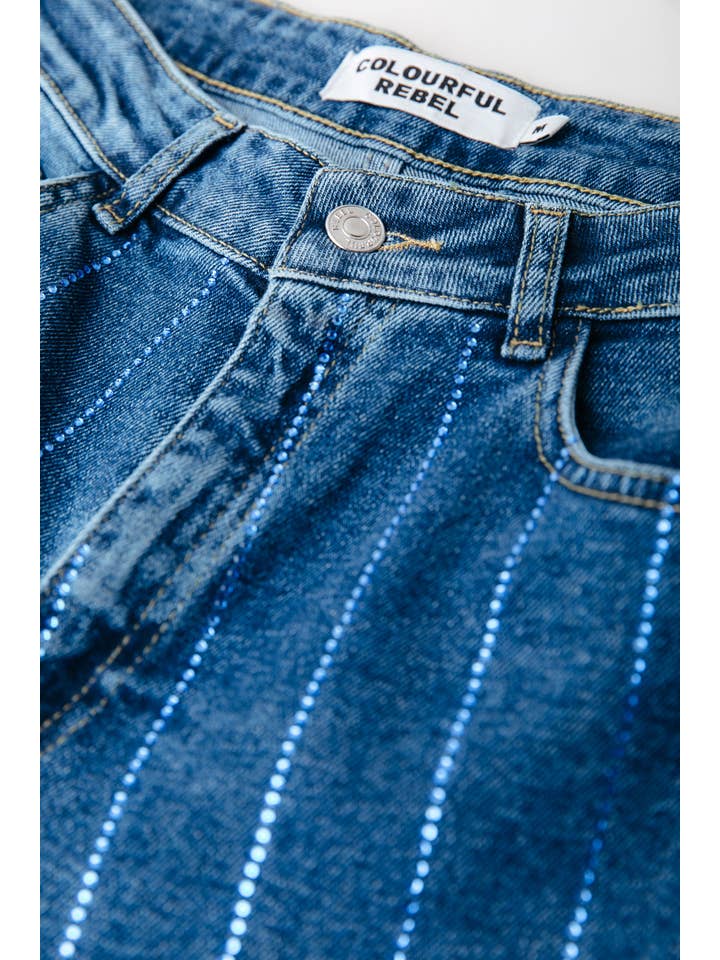 Gaias Rhinestones High Rise Denim | Dark blue denim for wholesale on Faire4