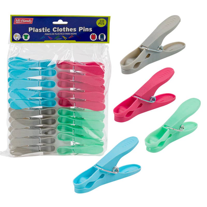 Deluxe Import Trading - Wholesale Clothes Clips - Plastic Clothes Pins - 20 Pieces - 4 Assorted Colors0