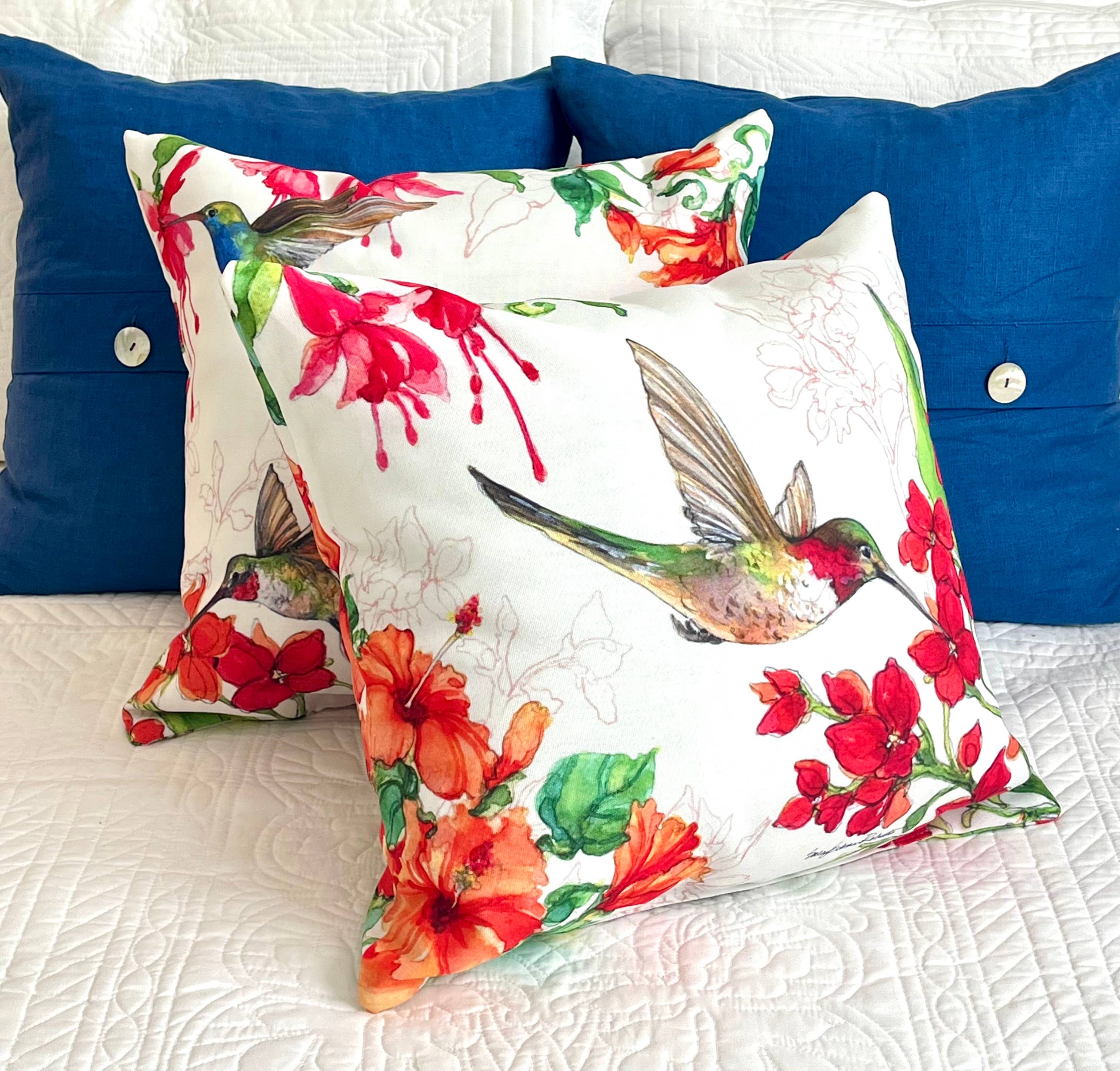 Bamboo Table - Wholesale Throw/Decorative Pillow - Hummingbird Harmony Birds 2 Sided Indoor Outdoor Pillow10