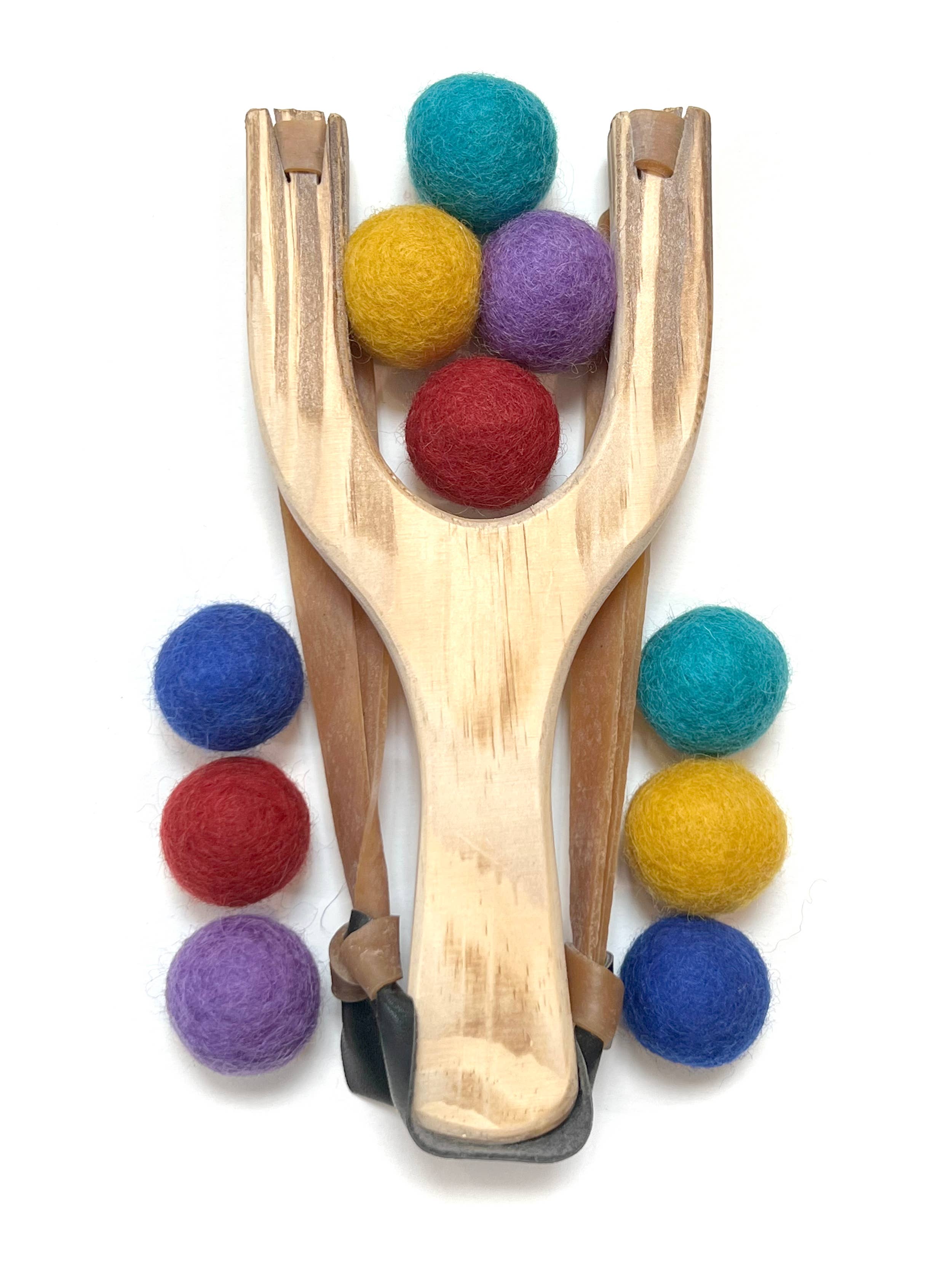 Little Lark - Wholesale Slingshot - Kids - Natural Wood Slingshot Toy with felt wool ammo balls4